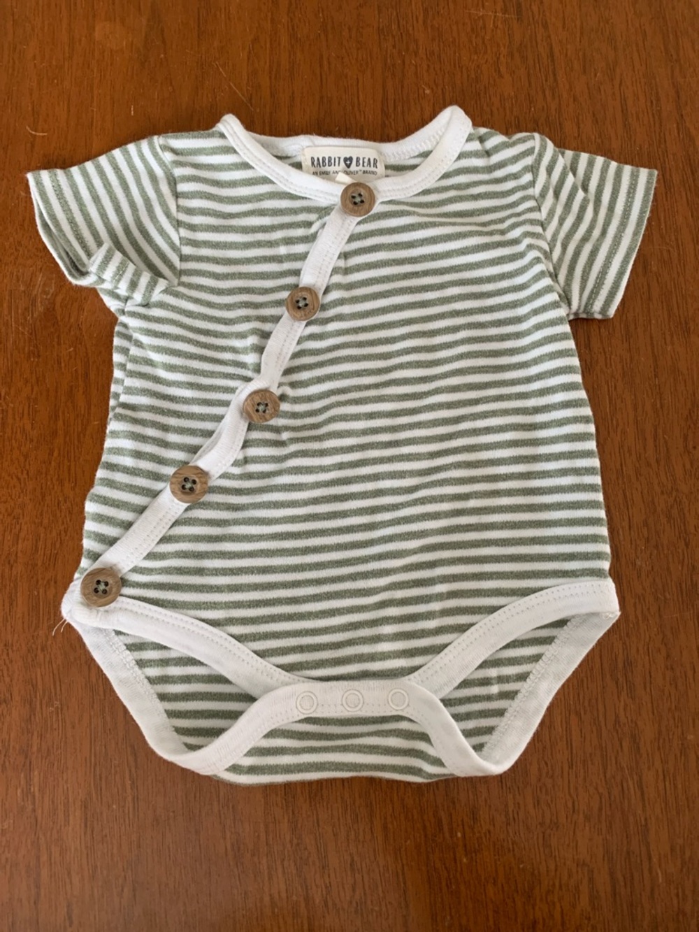 🍓3/$10 Rabbit & Bear Green Stripe Baby One-Piece Bodysuit size 0-3m